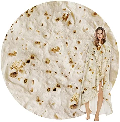 SeaRoomy Burritos Tortilla Throw Blanket, Tortilla Wrap Blanket, Novelty Tortilla Round Blanket Giant Tortilla Round Soft Blanket for Adults and Kids (Light Yellow, 80 inches)