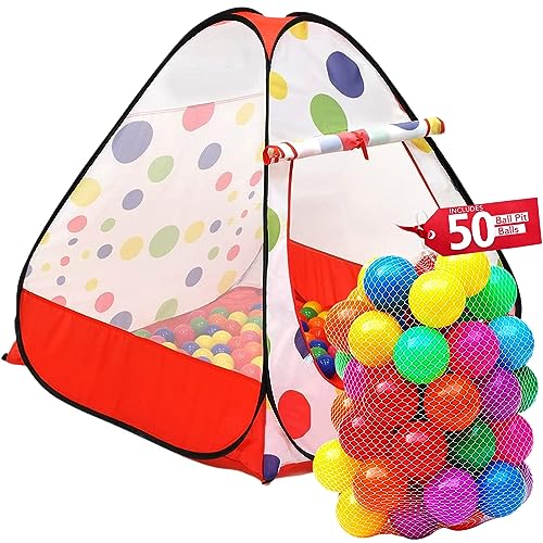 Image of Kids Ball Pit Pop up Play Tent, Playhouse Tent for Boys Girls Babies and Toddlers, Indoor Outdoor Toy Perfect Kid’s Gifts, 50 Ball Pit Balls Included