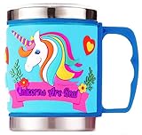 F-32 12 Oz Kids Stainless Steel Unicorn Blue 3D Mug with 2 Pack Slider Closure Lids - Eco-Friendly - BPA Free Signature Collection (Unicorn Blue)