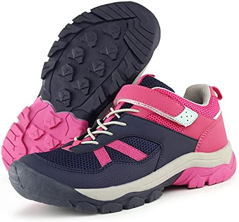 OUTVENTURE Kids Outdoor Hiking Shoes Lightweight Trekking Trails Shoe,Navy Fuchsia Mesh,3 M US Little Kid