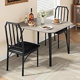 【Economie d'espace】 Cette combinaison de table et de chaises est conçue pour économiser de l'espace, ce qui la rend idéale pour les petits espaces, les appartements. Les chaises de cuisine et de salle à manger peuvent être facilement rangées sous la table, occupant ainsi un espace minimal. Taille de la table : 74x74x76cm, taille de la chaise : 40x45x90cm.