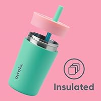 Vista 3 de Owala Vaso térmico de acero inoxidable para niños con popote flexible resistente a derrames, fácil de limpiar, botella de agua para niños, ideal