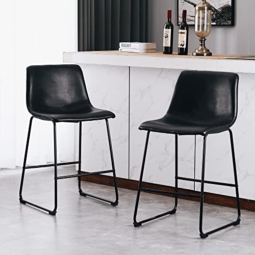 Joysoul 26'' Counter Height Bar Stools Modern Industrial Barstool Counter Hight Chair Pu Faux Leather Bar Chairs For Kitchen Island And Dining Room (Set Of 2, Black) #TOP1