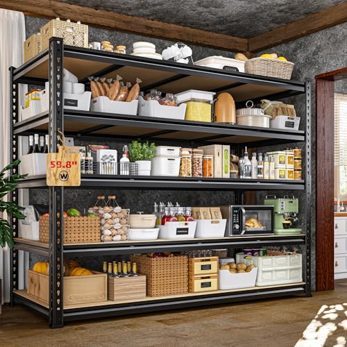 DurayLoly 59.8"W Garage Shelving 72"H Storage Shelves 2750LBS Metal Shelving Heavy Duty Garage Shelves Adjustable 5 Tier Metal Shelf for Basement Warehouse Pantry Supermarket 59.8"W x 24"D x 72"H