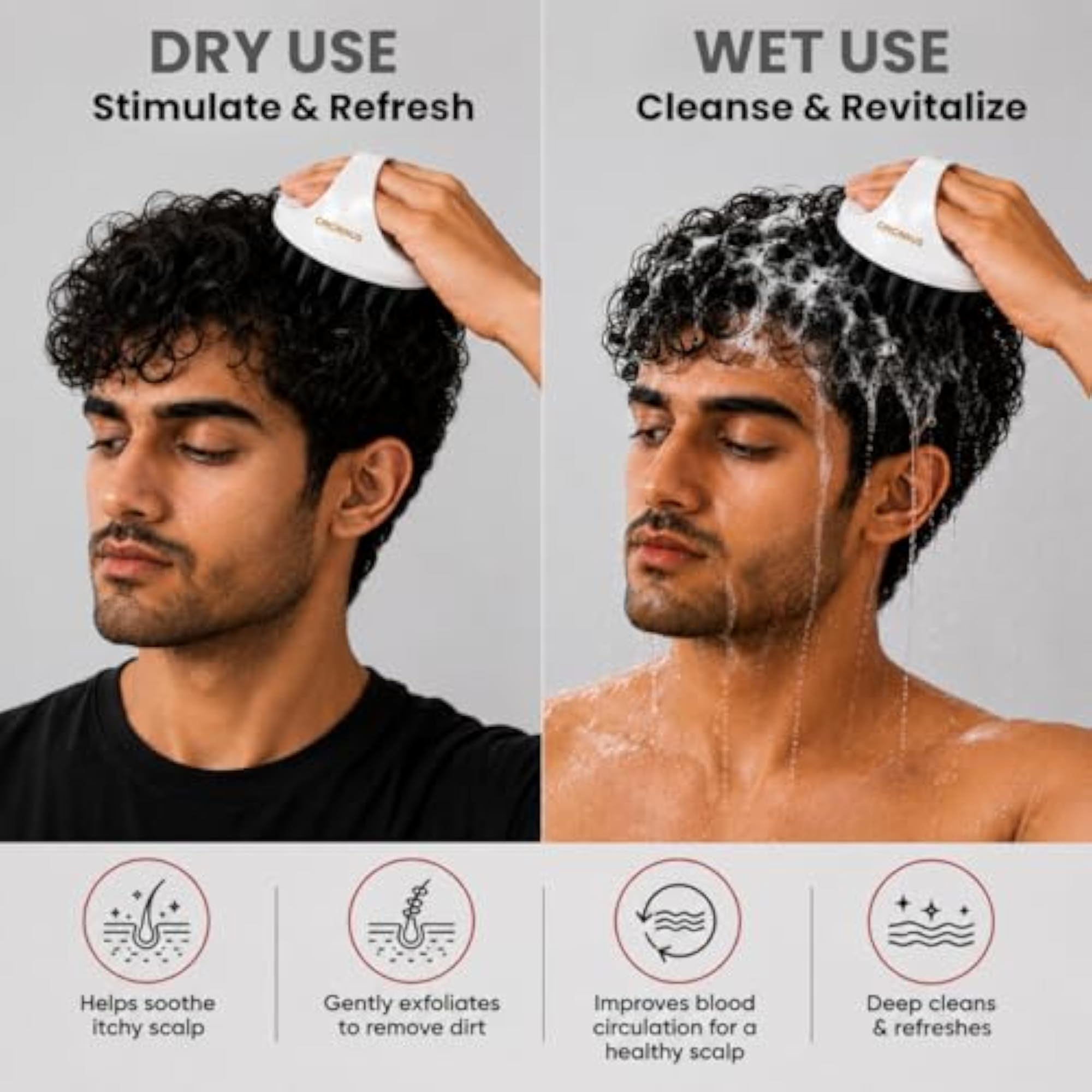 Round Scalp Massager & Shampoo Brush, White