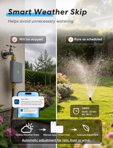 Image of meross WiFi Water Timer for Garden Hose, Brass Inlet & Outet, Rain Skip | WiFi Sprinkler Valve for Lawn, Garden, Yard & Automatic Irrigation System, Work with Apple Homekit, Alexa & Google Assistant