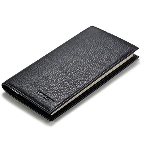 Image of HISCOW Minimalist Checkbook Cover - Full Grain Leather (Pebbled Black) | Full grain cowhide, transaction register & check book pockets, removable duplicate divider, durable stitching, gifts for men