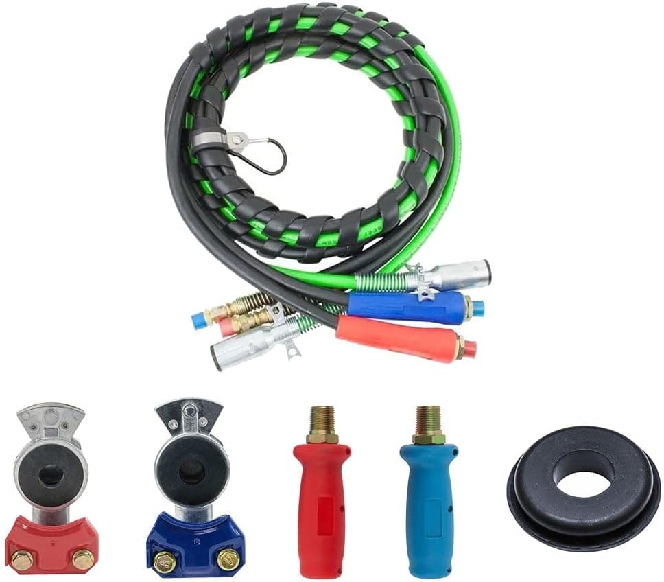 Mytee Products 12 Ft 3-in-One ABS Air Lines with Aluminum Emergency & Service Gladhands, Poly Extensions & OEM 10028 Rubber Seal