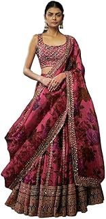 RUKHA FAB Pink Organza Lehenga Choli for Women with Zari &amp; Sequin Embroidery | Semi-Stitched Designer Lehenga Set with Dup...