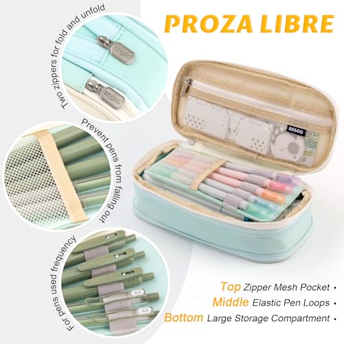 Image of EASTHILL Big Capacity Pencil Pen Case Office College School Large Storage High Capacity Bag Pouch Holder Box Organizer (Cyan)