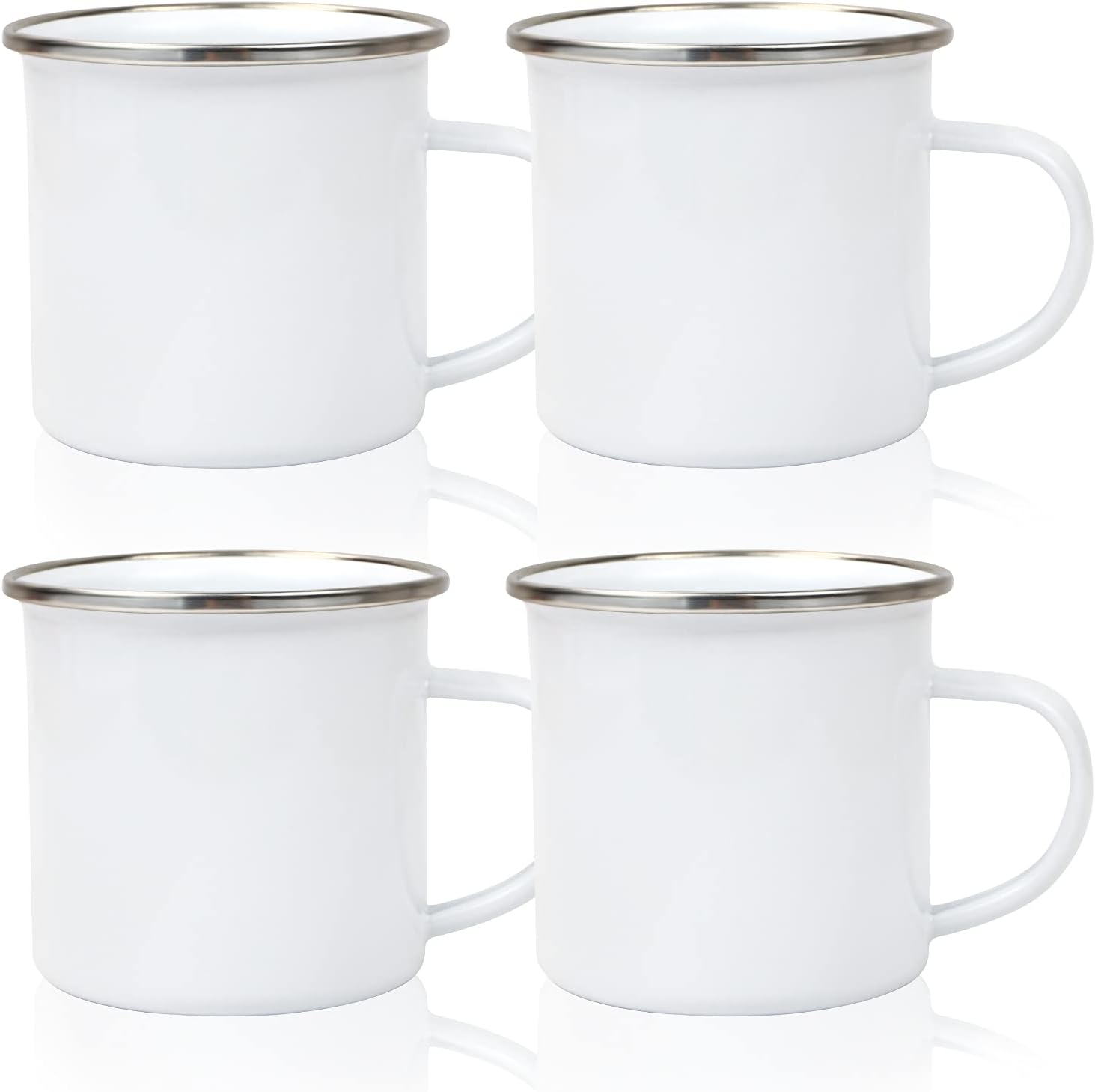 4 Pcs Sublimation Blank White Enamel Mug 12 OZ with Silver Rim Camping Travel Coffee Metal Mug Can be used as a gift for Christmas Thanksgiving Mother's Day Father's Day