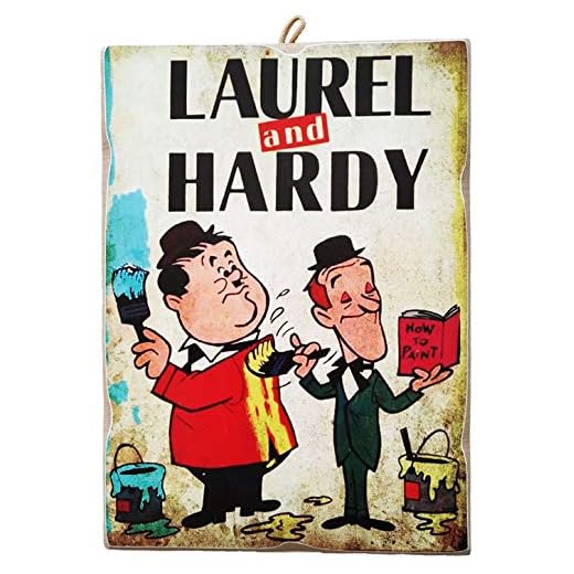 KUSTOM ART Tableau de style vintage (Stan Laurel Oliver Hardy) de Collection Impression sur bois. Fabriqué en Italie