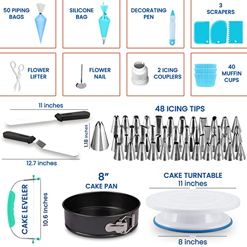 150Pcs Cake Decorating Kit With Springform Cake Pan, Cake Turntable For Decorating Or Cake Stand, Piping Bags And Tips Set, Baking Supplies Including A Cake Leveler, Offset Spatula & Much More #TOP1