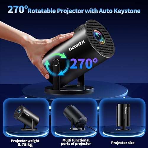 Image of [Built-in Apps & 2026 Upgraded] Mini Projector with WiFi 6 and Bluetooth 5.2 Support 4K 1080P Auto Keystone 270 Rotatable Projector Portable Compatibile with HDMI /TV Stick /Memory Stick /Laptop, Black