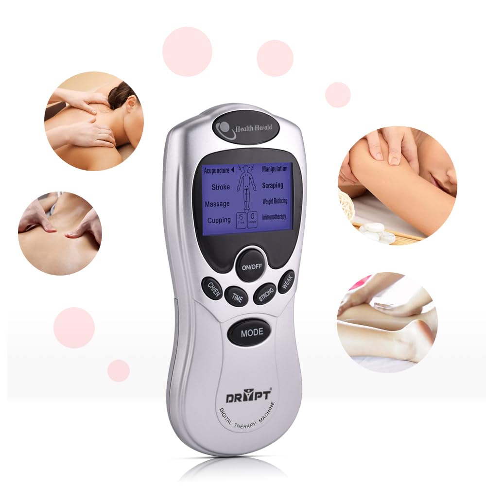 DR PT Battery Powered Digital Therapy Machine Electronic Pulse Massager Muscle Whole_Body Stimulator Tens, 8 Modes With 4 Pads Massager, Silver DR PT Battery Powered Digital Therapy Machine Electronic Pulse Massager Muscle Whole_Body Stimulator Tens, 8 Modes With 4 Pads Massager, Silver