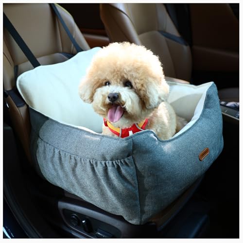 Clawamilly Dog Car Seat for Small Dogs Under 25Lbs, Portable Comfy Safe Puppy Car Seat Travel Bed with Storage Pockets, Fully Detachable Washable Dog Booster Carseats for Front & Back Seats, Gray