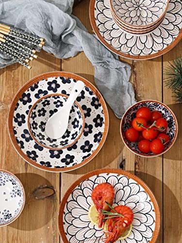 Image of Porcelain Bowls and Plates Dinnerware Set, Japanese Style Set of Bowls and Plate with Gift Box, Assorted Dinner Serving Set for Cereal, Soup, Pasta, Oatmeal, Salad, Rice (8 Bowl + 4 Plate)
