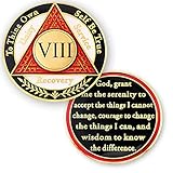 8 Year AA Medallions Sobriety Coin - Alcoholics Anonymous Chips - Eight Year Coins - Red White Black...