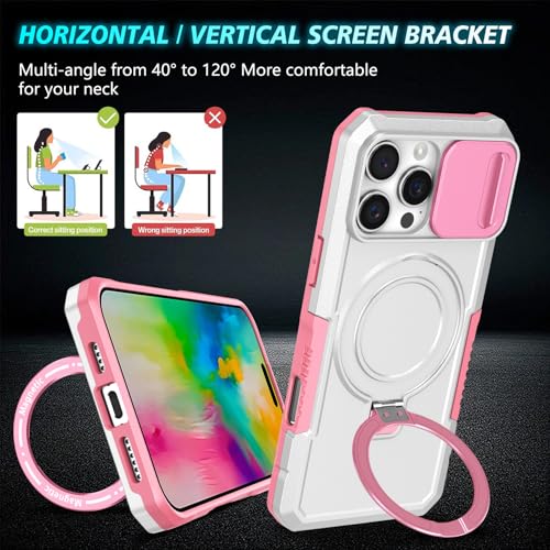 Kainevy Phone Case for iPhone 16 Pro Max Compatible with MagSafe with Magnetic Ring Stand & Camera Cover, Heavy Duty Rugged Silicone&PC Cover Military Grade Protective (White+Pink) by Kainevy - Image 7