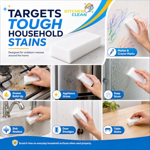 Image of Kitchen Clean Magic Eraser Sponge, Pack of 2 | Wall & Kitchen Stain Remover, Bathroom Tile Cleaner, Pencil Marks & Lime Scale Cleaner
