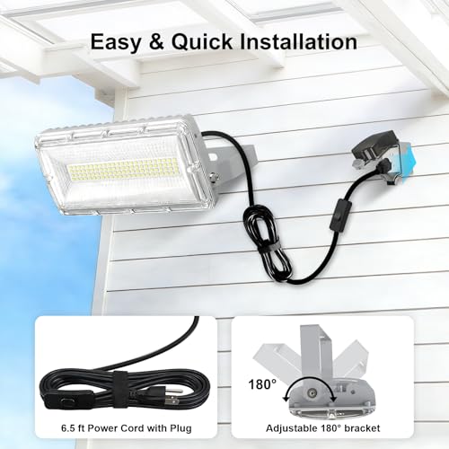Lukciwee LED Flood Light Outdoor 6500LM 85-277V Protable Work Lights with 6.5ft Plug & Switch, 100W Equivalent 5000K Flood Light, IP67 Waterproof LED Security Lights for Garage,Garden,Stadium by Lukciwee - Used condition - Image 4