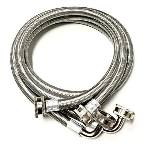 2-Pack Premium Stainless Steel Washing Machine Hoses - 4 FT No-Lead Burst Proof Inlet Supply Lines - 90 Degree Elbow Connection - 10 Year Warranty Cover