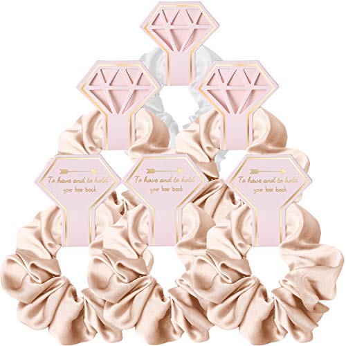 Bridesmaid Scrunchie 6 Pack Hair Ties1Pcs White 5 Pcs Light Brown For Bridal Party Gifts, Bachelorette Party Favors Bridesmaid Proposal Gifts To Have and To Hold Your Hair Back