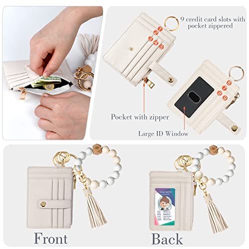 Hicdaw Wristlet Bracelet Keychain Wallet for Women 9 Slots Credit Card Holder Tassel Purse Silicone Key Ring with Gift Box - Image 4