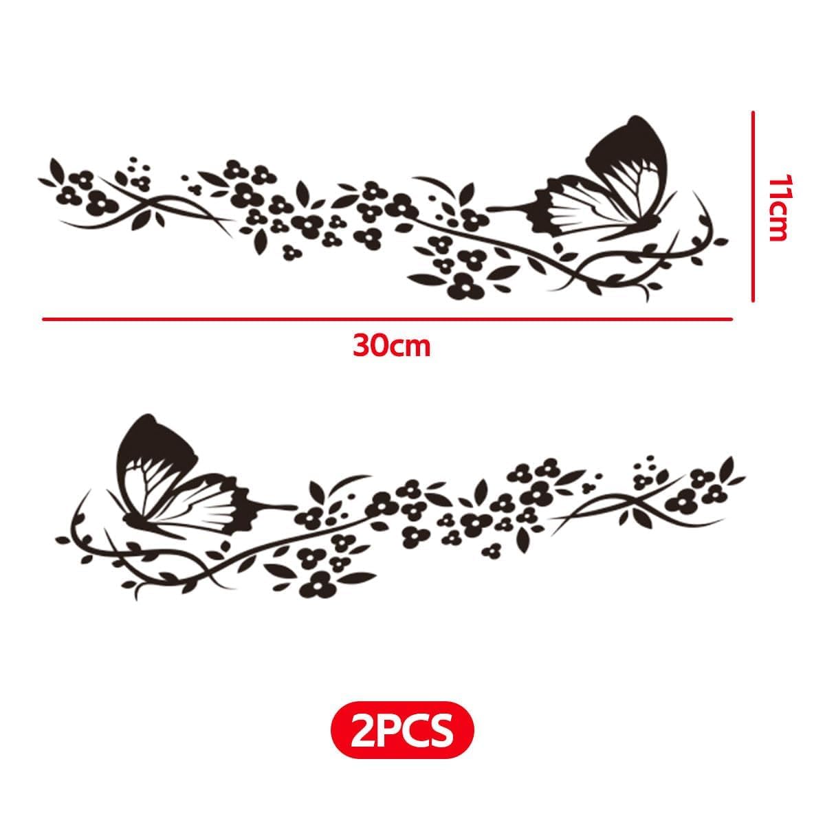 Lot De 4 Autocollants Voiture Grand Format - Motifs Fleurs Et Papillons, Dimensions 28x20 Cm Et 21x30 Cm, PVC Résistant