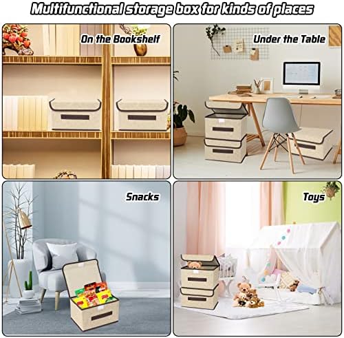 3 Pack Foldable Storage Boxes with Lid and Handle, Collapsible Storage Bin 25x19x16cm, Fabric Storage Basket Organiser Box Foldable Storage Basket for Wardrobes, Clothes, Books, Cosmetics, Toys