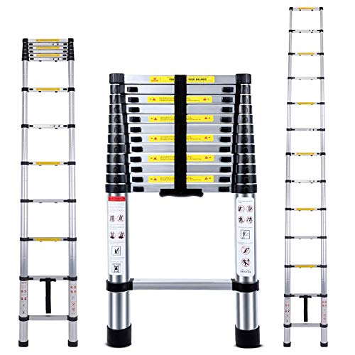 Telescopic Ladder 3.8M Multi-Purpose Folding Aluminium Telescoping Ladder Extendable Portable Loft Ladder Foldable Ladder with EN131 and CE Standard (12.5FT/3.8M)
