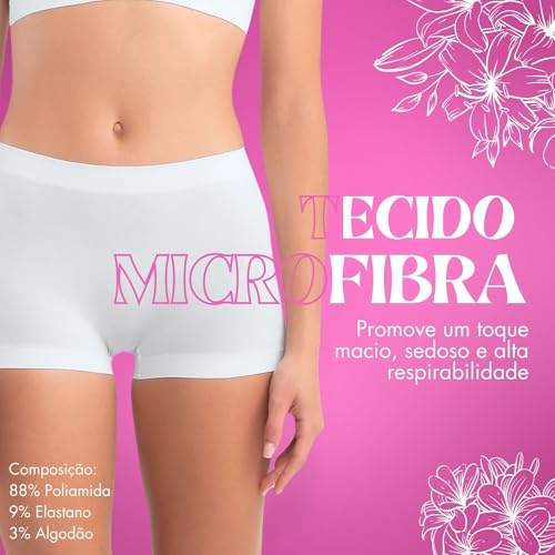 SHE BY MASH Boyshort Sem Costura Microfibra Calcinha Boxer Feminina, Branco, M