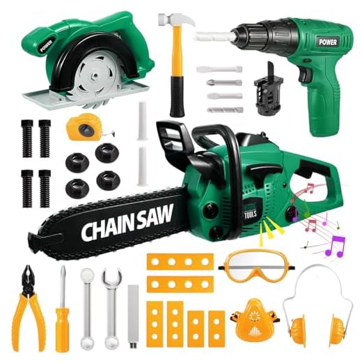 Vextronic Kids Tool Set 36 PCS with Electric Toy Chainsaw Drill Circular Saw with Realistic Sounds, Toy Tool Set for Toddlers 3 4 5 6 7 8, Pretend Play Kids Power Tools Kit Gift for Boys Girls