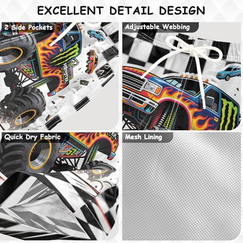 Boys Swim Trunks Chess Black White Buffalo Plaid Monster Truck Toddler Swim Shorts Beach Board Shorts Swimsuit3