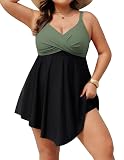 Hanna Nikole Badebekleidung für Damen Große Größen Badeanzug Bauchweg Push Up Bademode Shape Badekleid Einteiler Strandkleid Crossover Badeanzüge Mit Badeshorts Schwimmanzug Strandmode