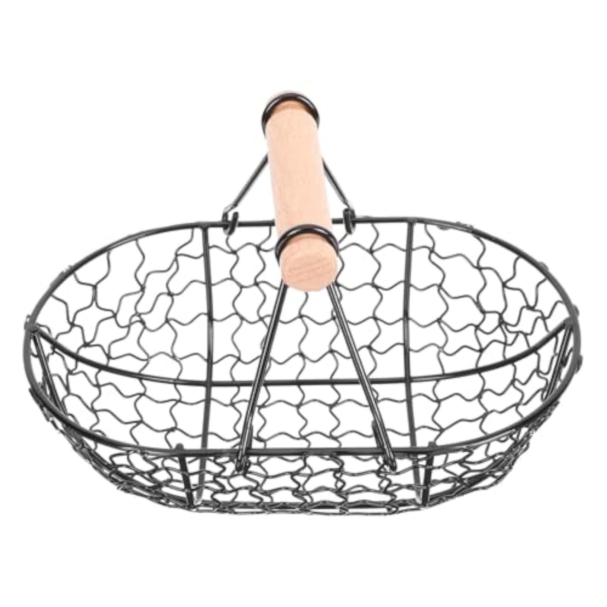 Oval Black Iron Fruit Storage Basket with Wood Handle