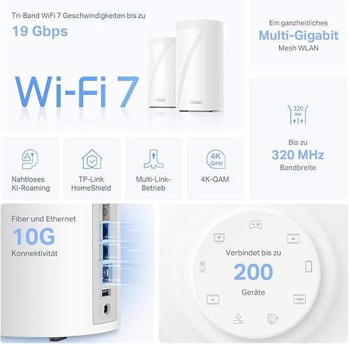 TP-Link Deco BE85 Wi-Fi 7 Mesh WLAN — galinė pusė