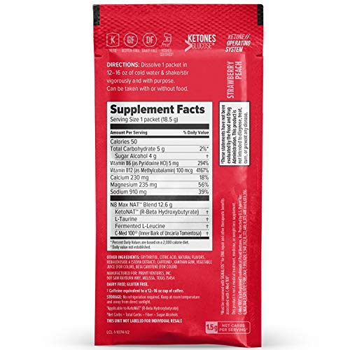 Prüvit Keto//Os Nat® Strawberry Peach Keto Supplements – Charged - Exogenous Ketones - Bhb Salts Ketogenic Supplement For Workout Energy Boost For Men And Women (20 Count) #TOP2