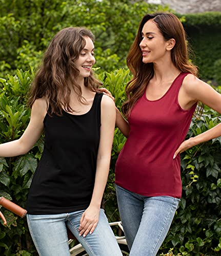 Image of Vislivin Cotton Tank Tops with Shelf Bra for Women Stretch Tanks Wide Strap Undershirts