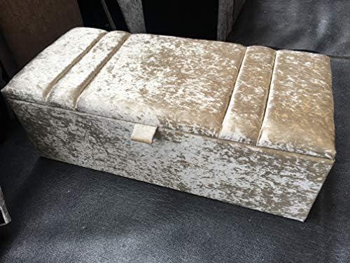 Spring Well BEAUTIFUL NEW LUXURY OTTOMAN,STORAGE AND TOY BOX IN CRUSHED VELVET FABRIC,FABRIC BUTTON (Cream, Large)