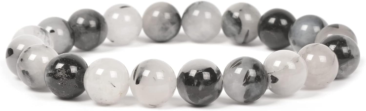 Justinstones Gem Semi Precious Gemstone 10mm Round Beads Stretch Bracelet 7 Inch Unisex, White, 7 inches