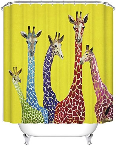 Kids Shower Curtains by Mimihome, Giraffe Waterproof Animal Yellow Bathroom Decor, 66W by 72L Inch, Colorful