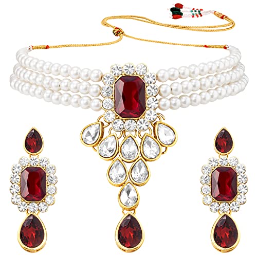 Image of Peora Crystal Faux Pearl Jewellery Gift Set for Women