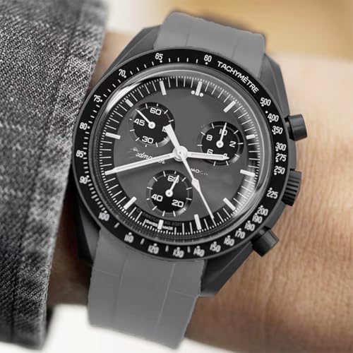 Image of Bands for MoonSwatch Watch,Curved end No Gap,Premium Silicone Rubber Watch Strap for Omega X Swatch Moonswatch Speedmaster /Rolex /SEIKO 20mm 22mm Watch Strap Replacement Band for Men Women