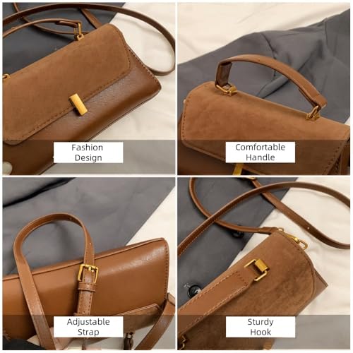Suede Bag for Women Retro Shoulder Bag Clutch Purse Trendy Crossbody Bag with Adjustable Strap4