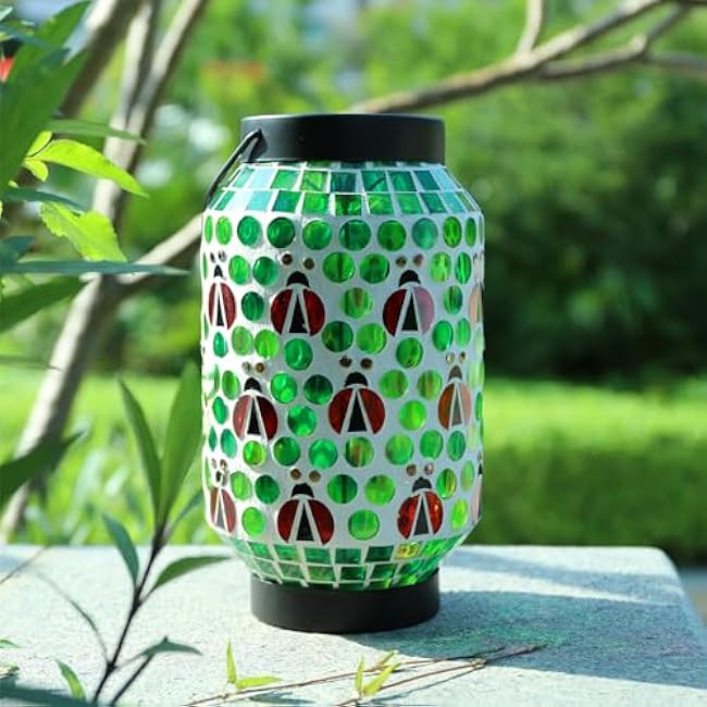 Bshine Mosaic Solar Lantern Outdoor Hanging Waterproof, Bee Mosaic Light Indoor Decorative Table, Garden Decor for Yard Outside, Path, Pathway, Courtyard, Lawn, Birthday Gift for Mom Women