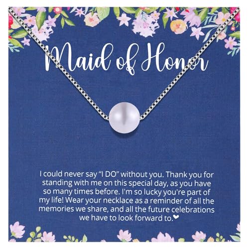 Silver Pearl Necklace, Bridesmaid Proposal Gift, MOH Necklace, Maid of Honour Gift from Bride, Bridal Party Favors, Bridesmaid Wedding Gifts