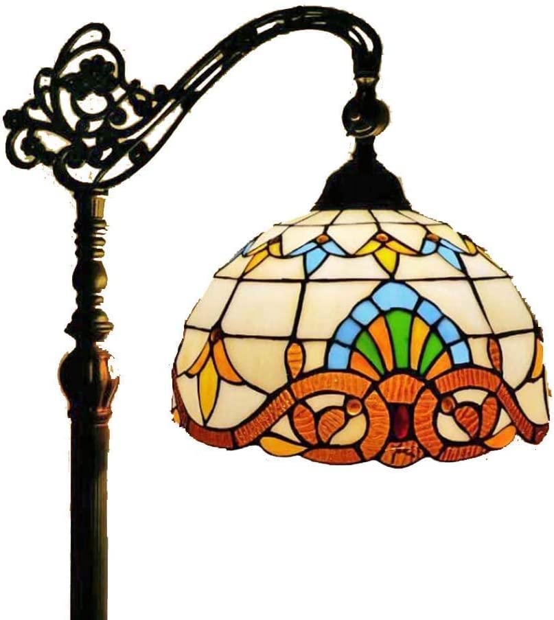 Tiffany-Style Floor Lamp Standlamp Vintage Tiffany-Style Floor Lamp Curved 12 Inch Baroque-Style Stained Glass Shade Readfloor Lamp for