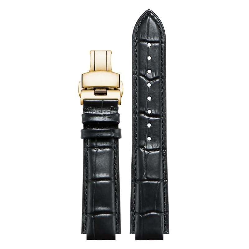 Bracelet montre Ulysse Nardin Marine cuir convexe noir or 24-12mm