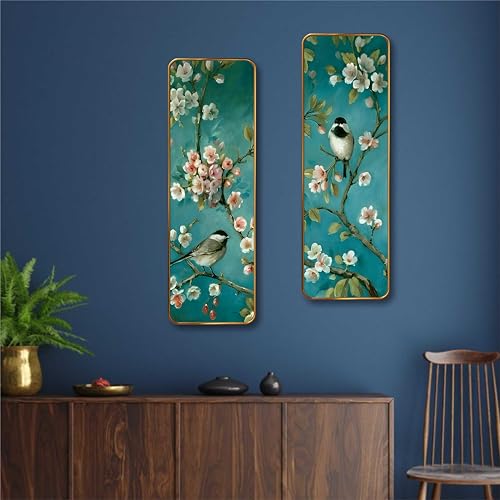 Image of Livin'luxe Bird & Blossom Set of 2 Vertical MDF Wall Panels | Premium Sparkle Lamination Finish | Elegant Nature Wall Decor for Living Room, Bedroom & Office 20 Inch x 30 Inch